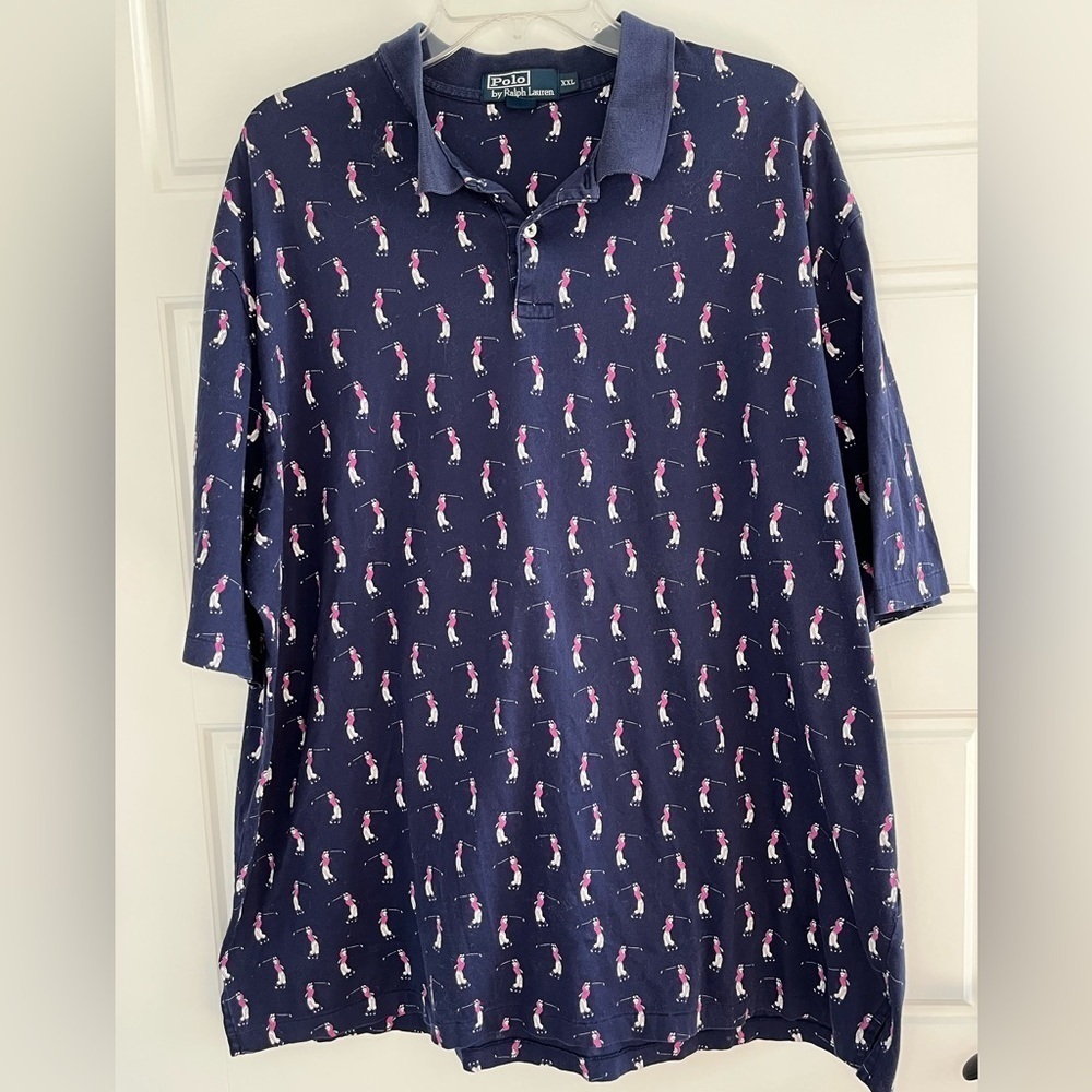 Polo Ralph Lauren Mens XXL Short Sleeve Golf Golfer Novelty Print Allover Preppy